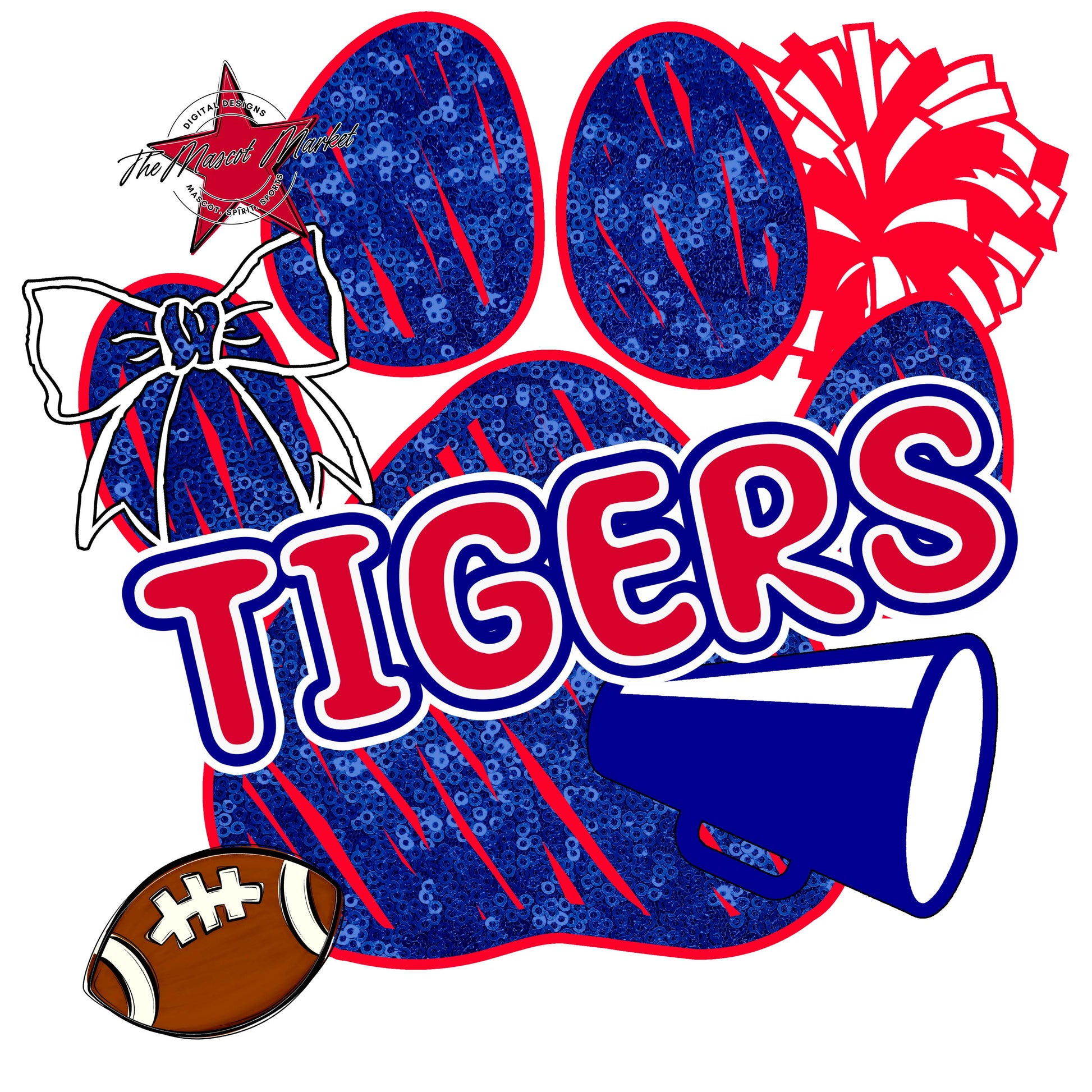 Tigers Sequins Paw Print Design-Blue & Red
