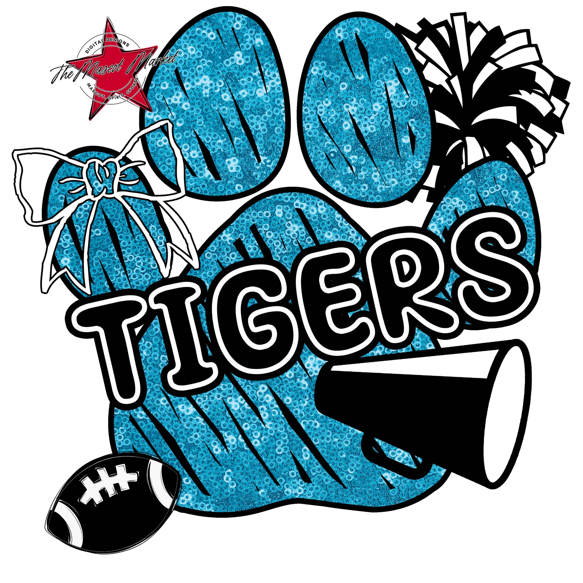 Tigers Sequins Paw Print Design-Carolina Blue