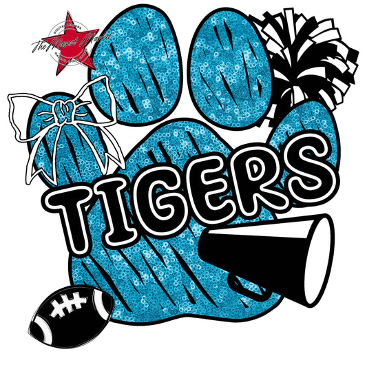 Tigers Sequins Paw Print Design-Carolina Blue