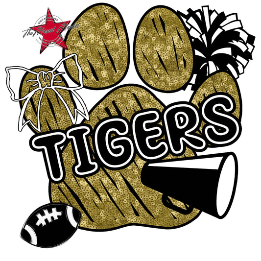 Tigers Sequins Paw Print Design-Gold