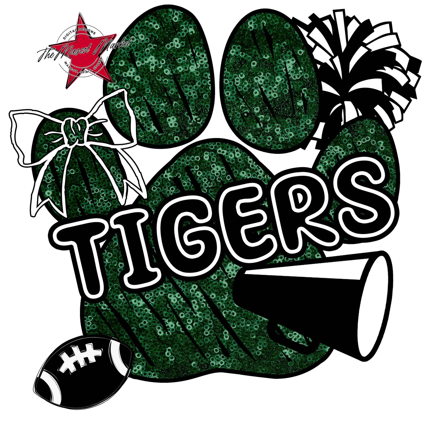 Tigers Sequins Paw Print Design-Green