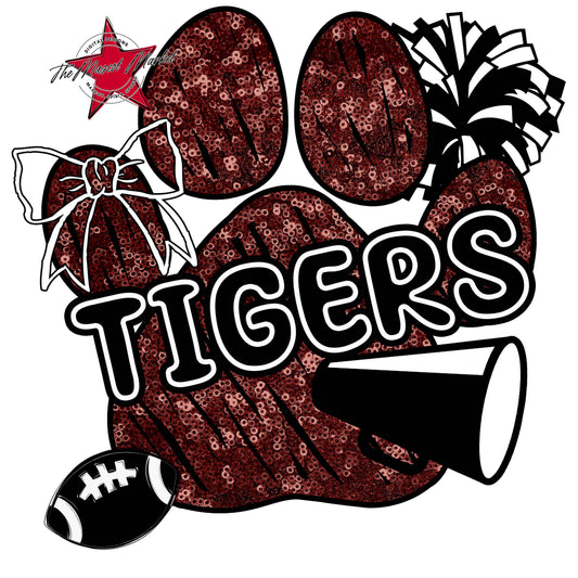 Tigers Sequins Paw Print Design-Maroon