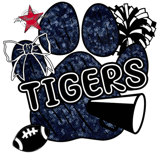 Tigers Sequins Paw Print Design-Navy