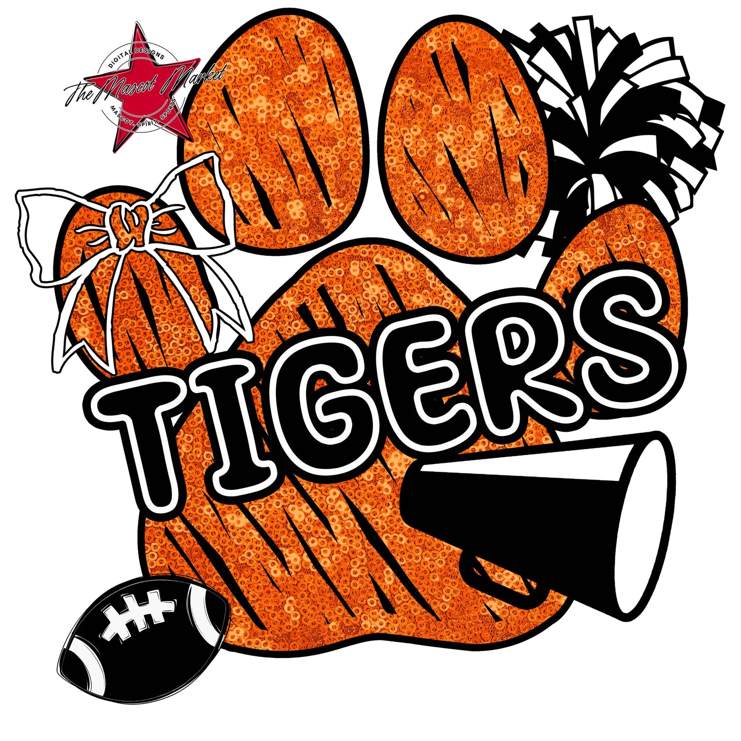 Tigers Sequins Paw Print Design-Orange