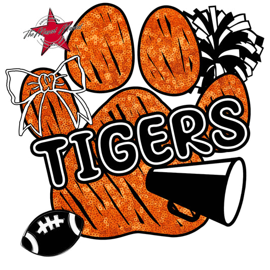 Tigers Sequins Paw Print Design-Orange