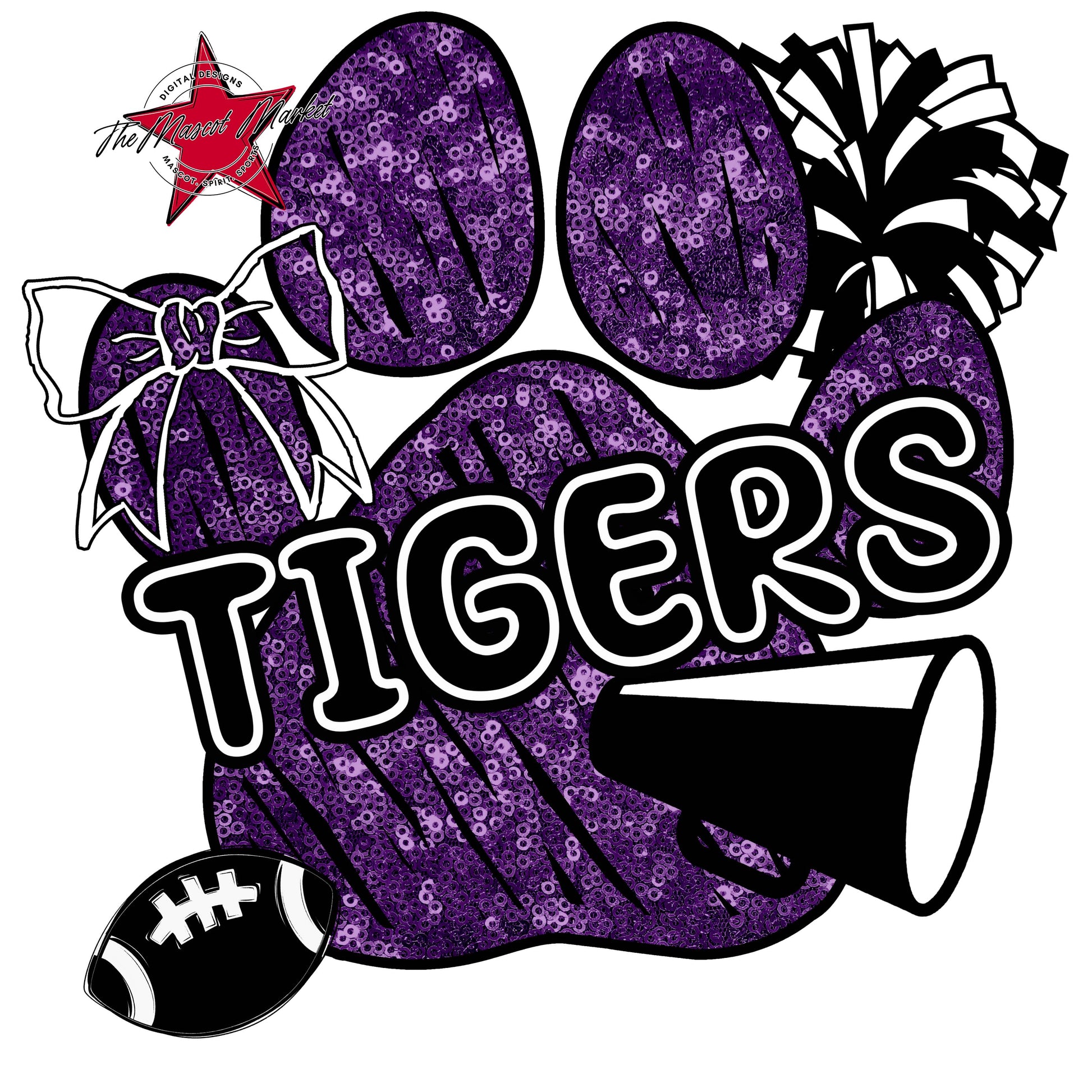 Tigers Sequins Paw Print Design-Purple