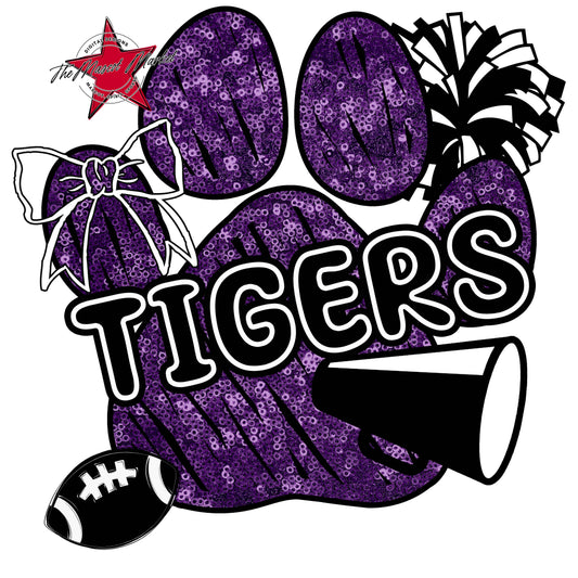 Tigers Sequins Paw Print Design-Purple