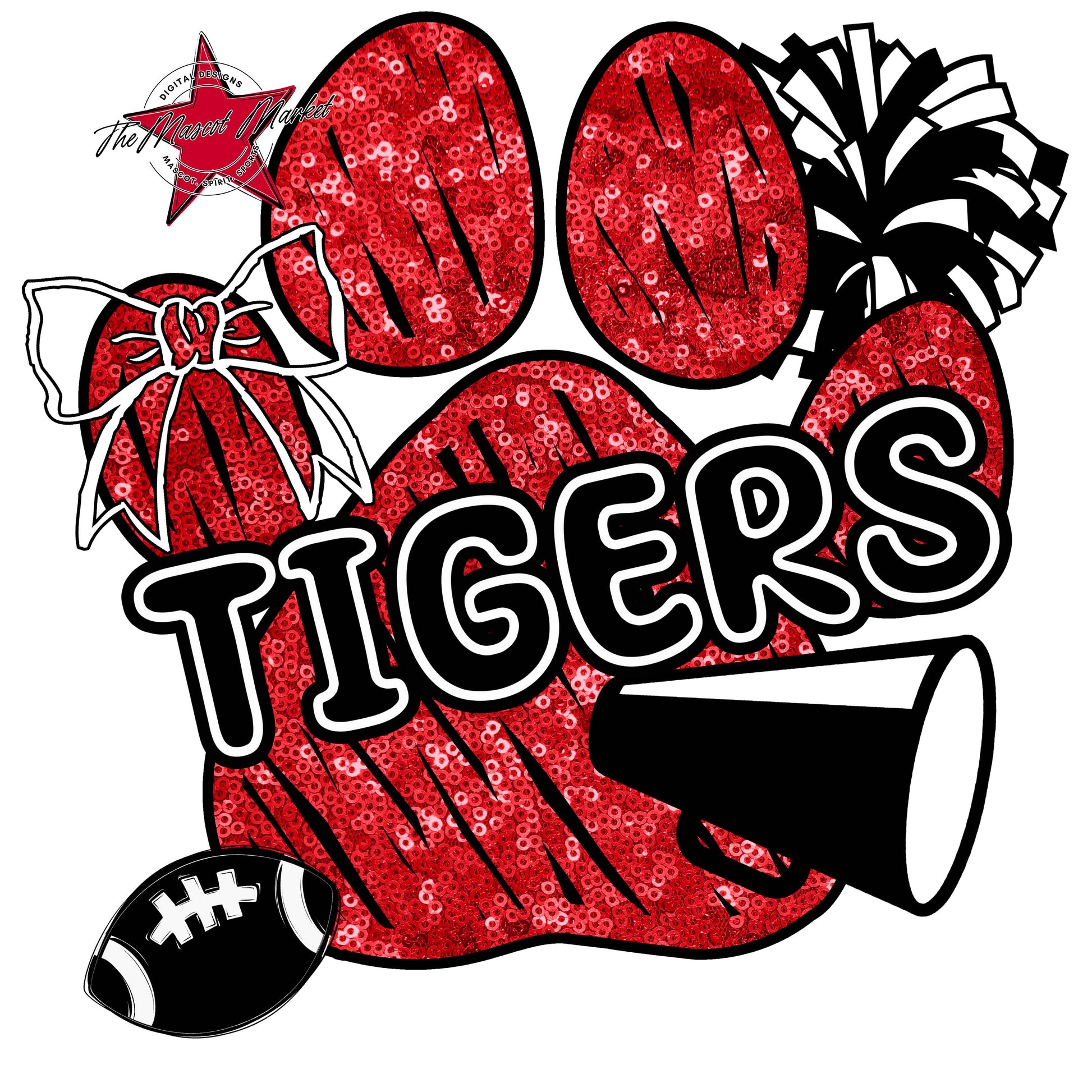 Tigers Sequins Paw Print Design-Red