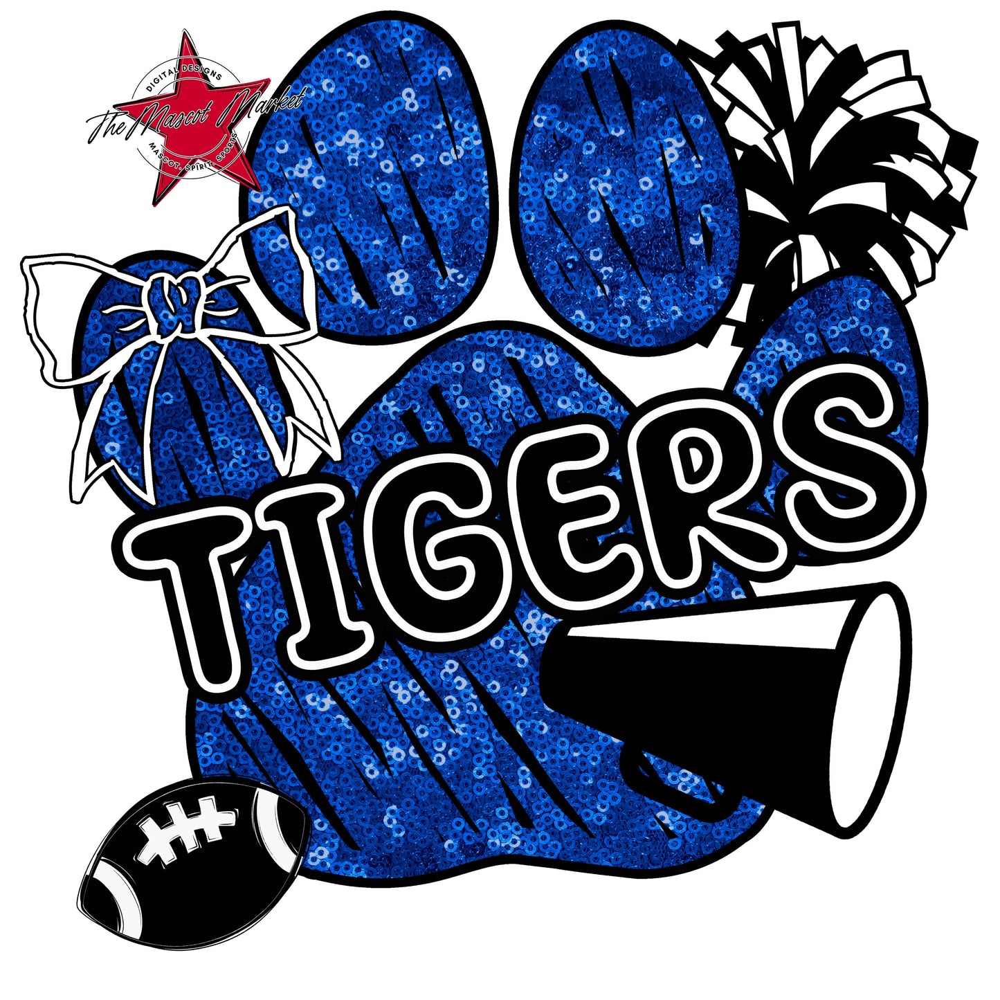 Tigers Sequins Paw Print Design-Royal Blue