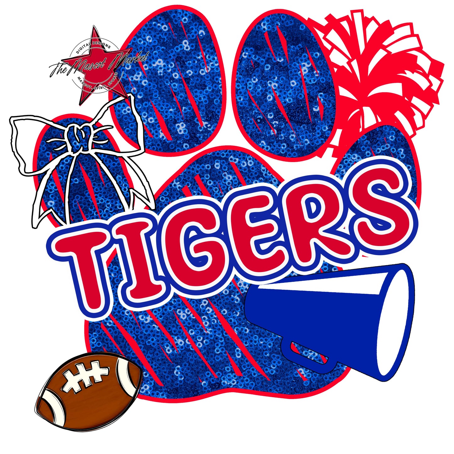 Tigers Sequins Paw Print Design-Royal Blue & Red