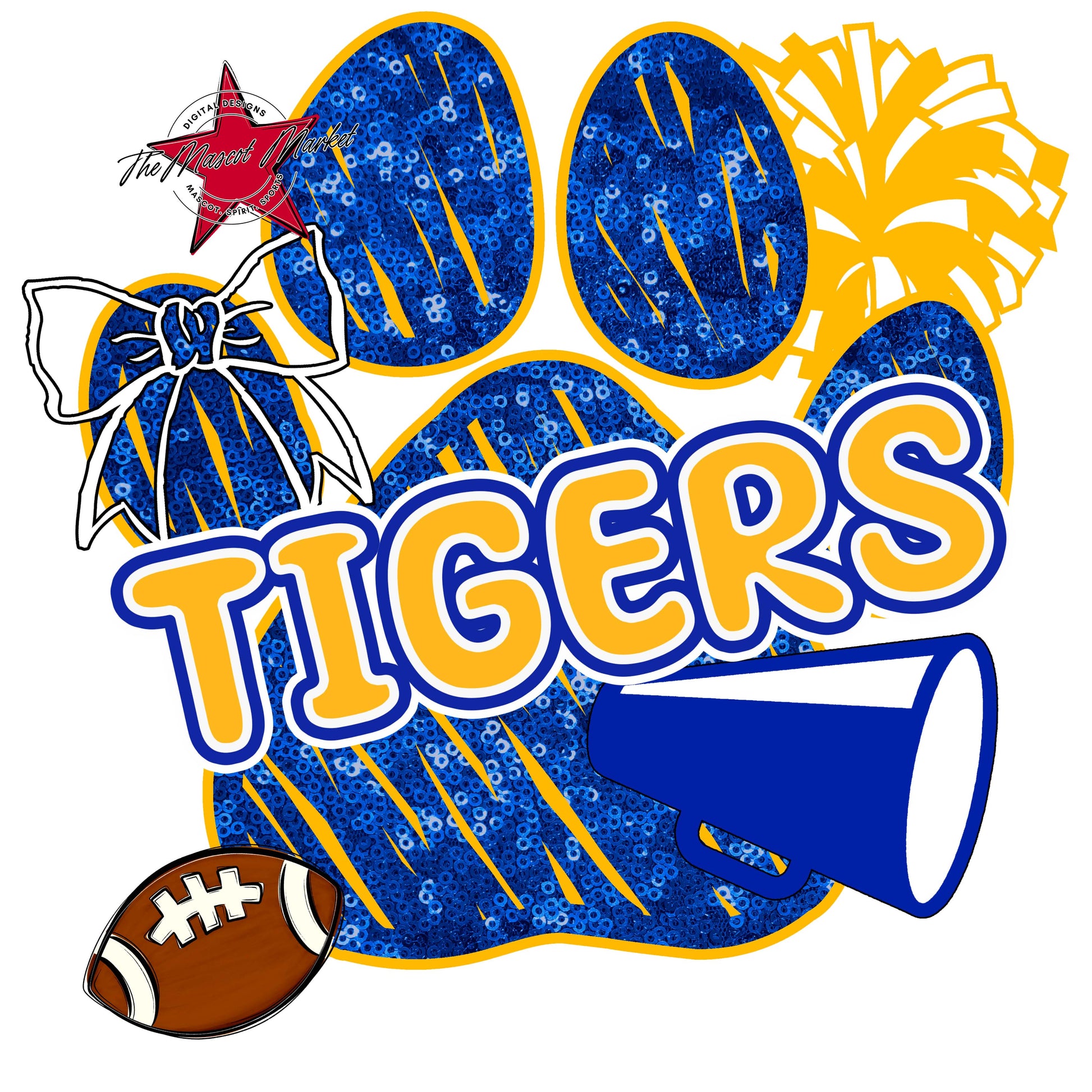 Tigers Sequins Paw Print Design-Royal Blue & Yellow