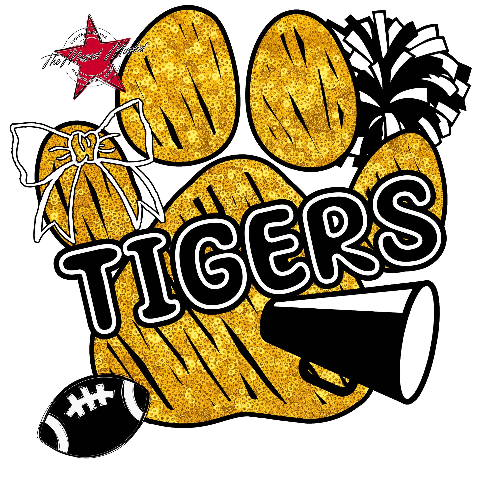 Tigers Sequins Paw Print Design-Yellow