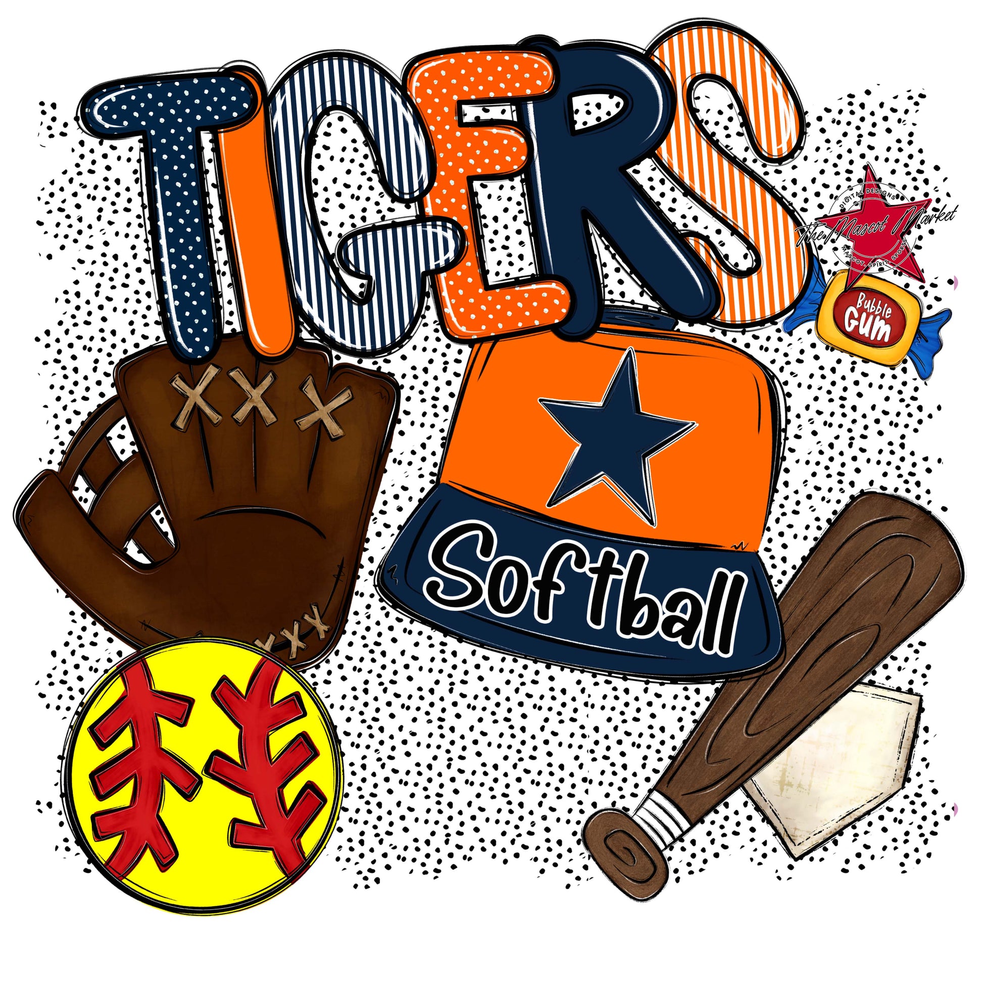 Tigers Softball Spirit-Navy & Orange