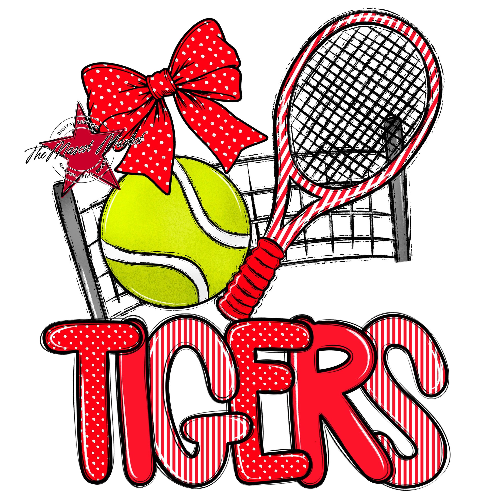 Tigers Tennis Spirit Design-Bright Red