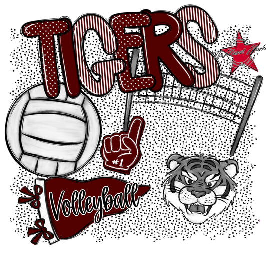 Tigers Volleyball Spirit-Maroon