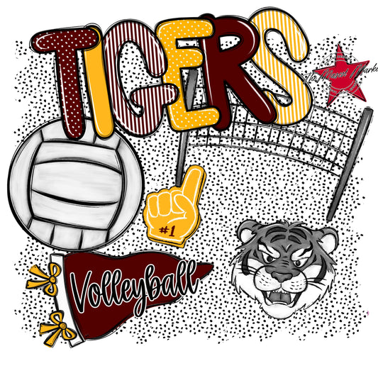 Tigers Volleyball Spirit-Maroon & Yellow