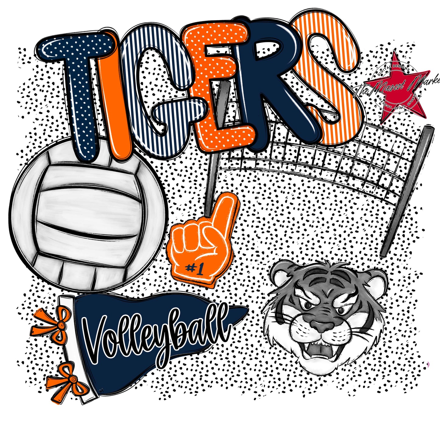 Tigers Volleyball Spirit-Navy & Orange