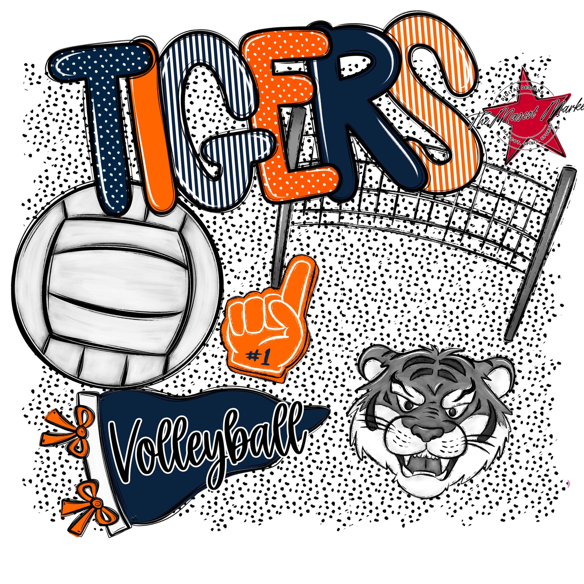 Tigers Volleyball Spirit-Navy & Orange
