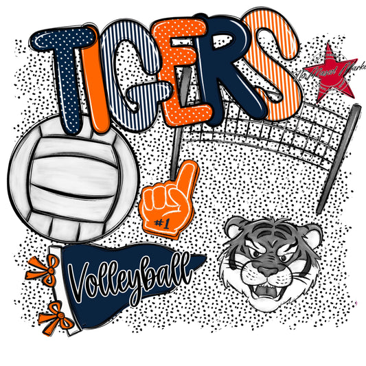Tigers Volleyball Spirit-Navy & Orange