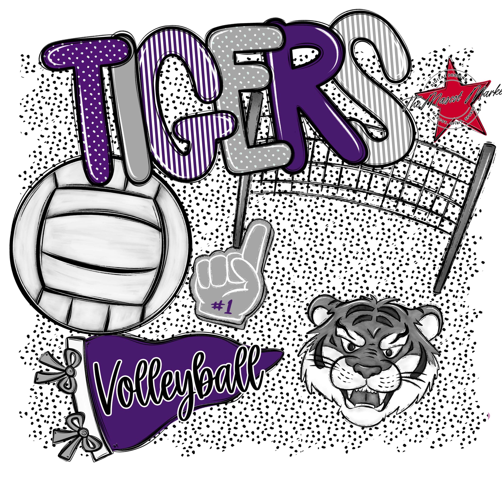 Tigers Volleyball Spirit-Purple & Grey
