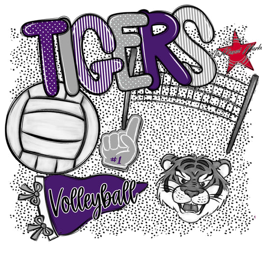 Tigers Volleyball Spirit-Purple & Grey