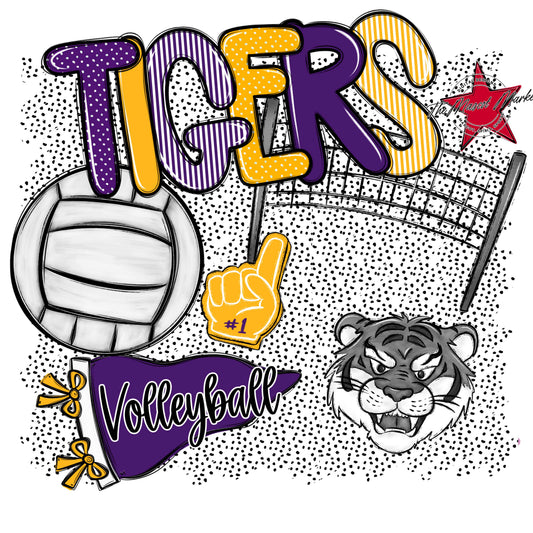 Tigers Volleyball Spirit-Purple & Yellow