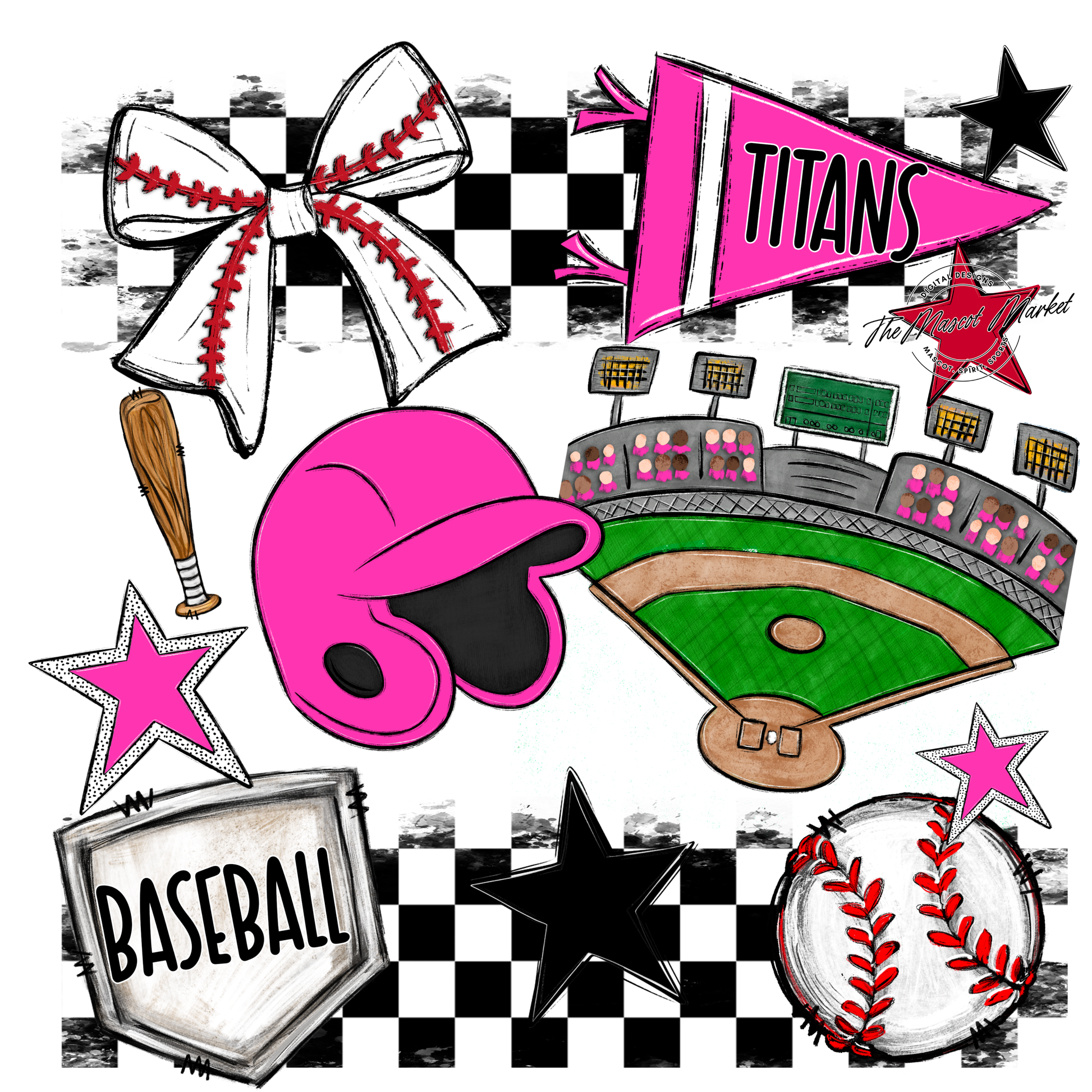 Titans Checkers Baseball Spirit Design-Pink