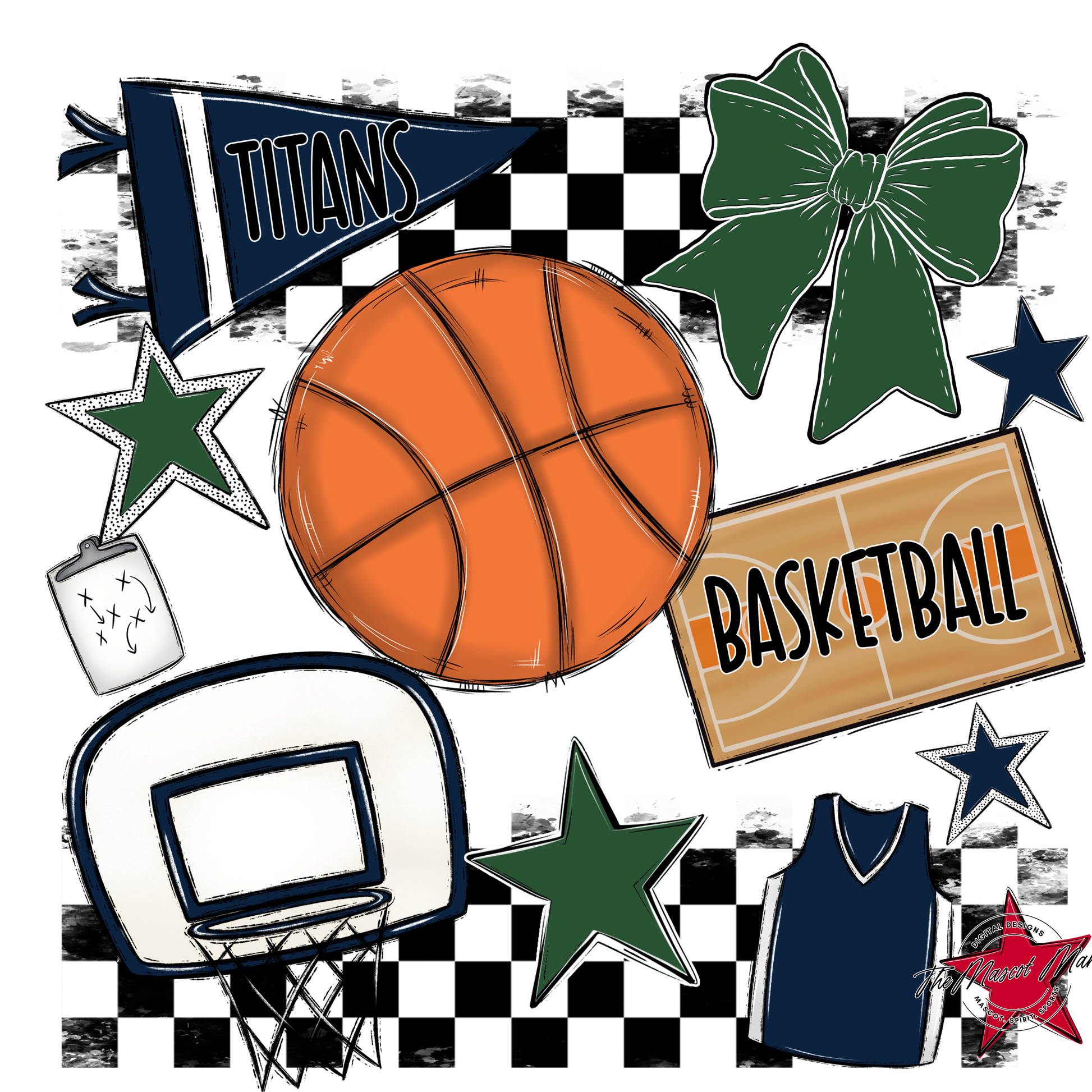 Titans Checkers Basketball Spirit Design-Navy-Green