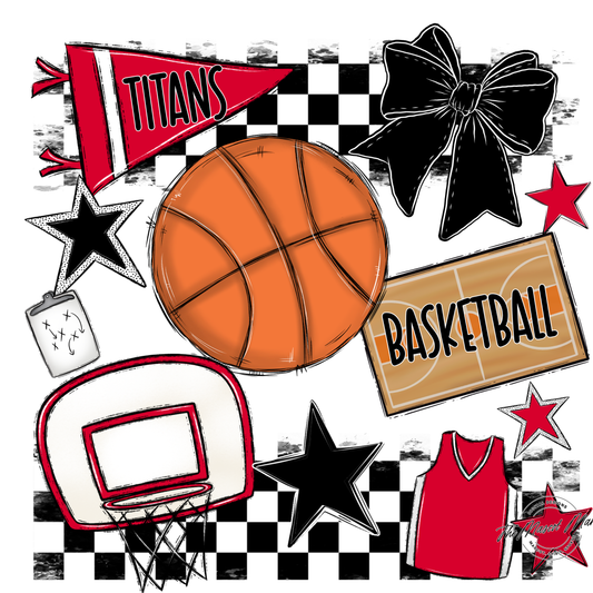 Titans Checkers Basketball Spirit Design-Red