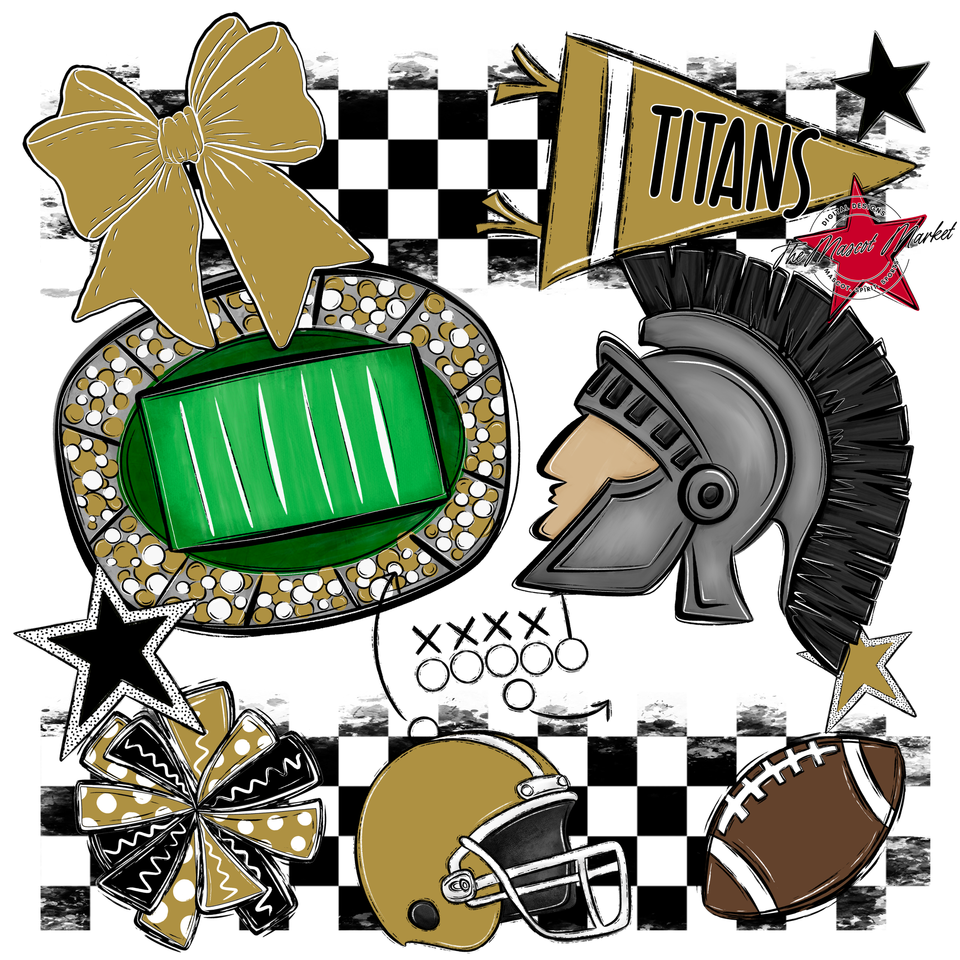 Titans Checkers Mascot Spirit Design-Gold