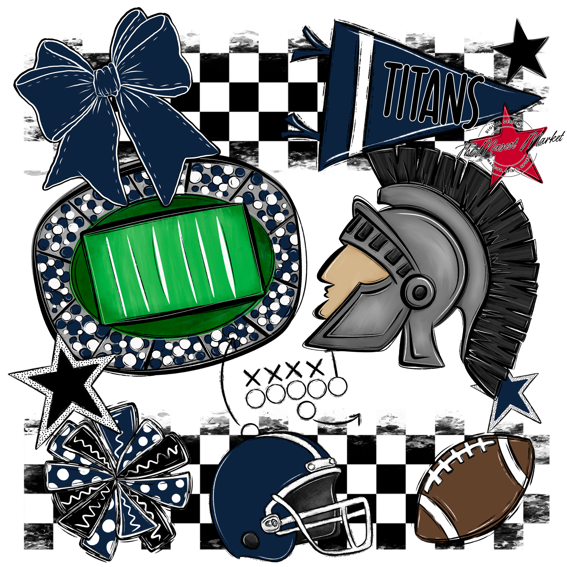 Titans Checkers Mascot Spirit Design-Navy