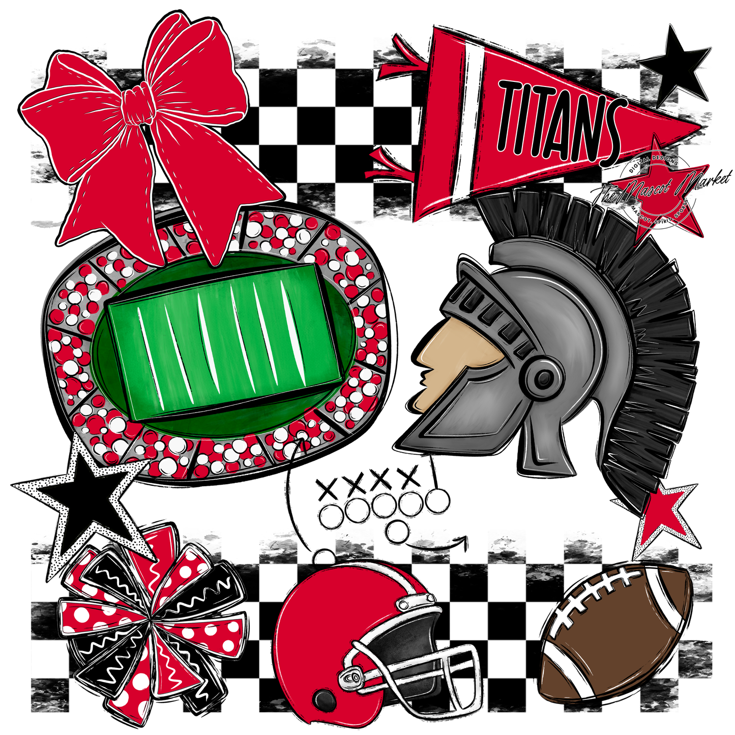 Titans Checkers Mascot Spirit Design-Red