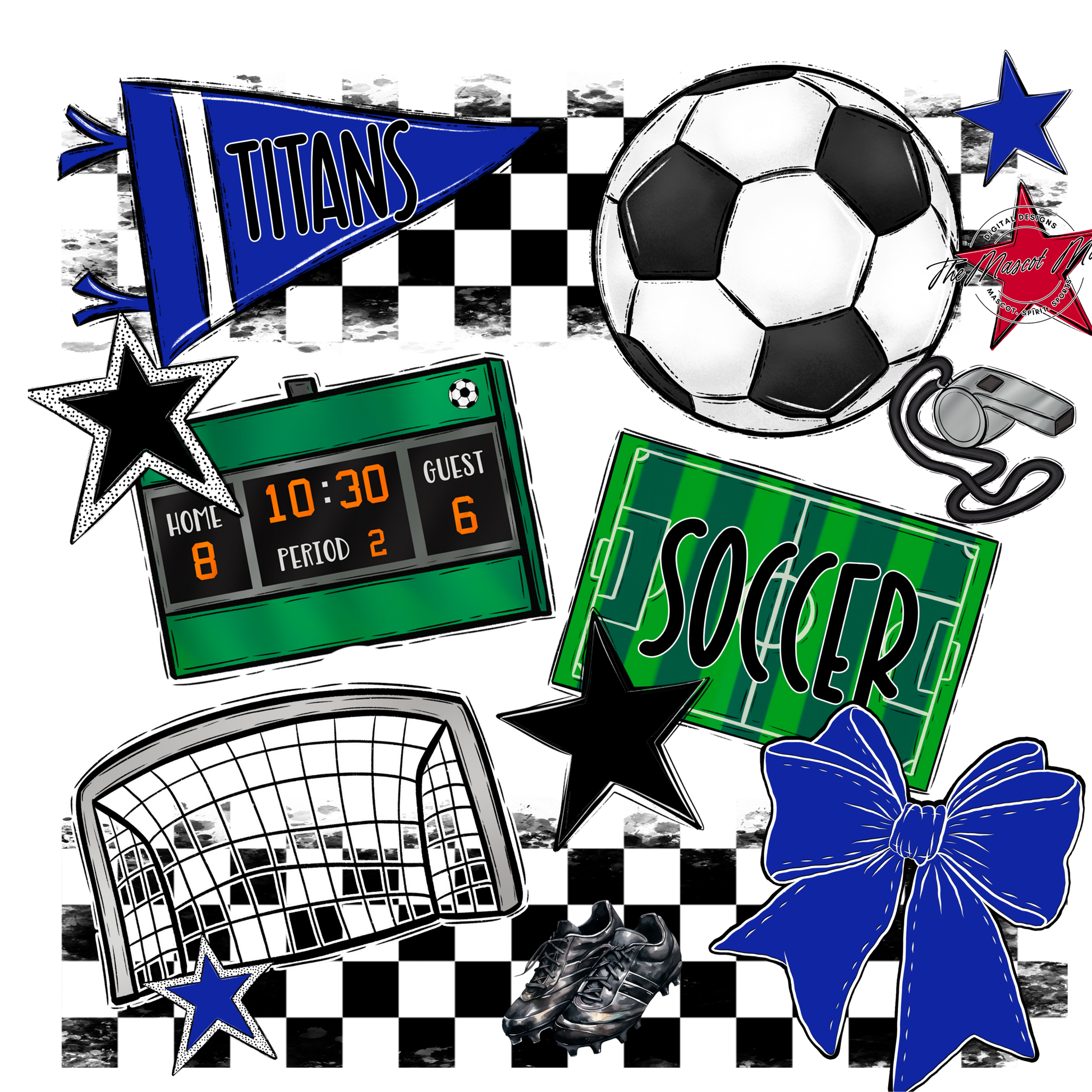 Titans Checkers Soccer Spirit Design-Royal Blue