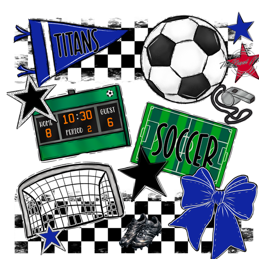 Titans Checkers Soccer Spirit Design-Royal Blue