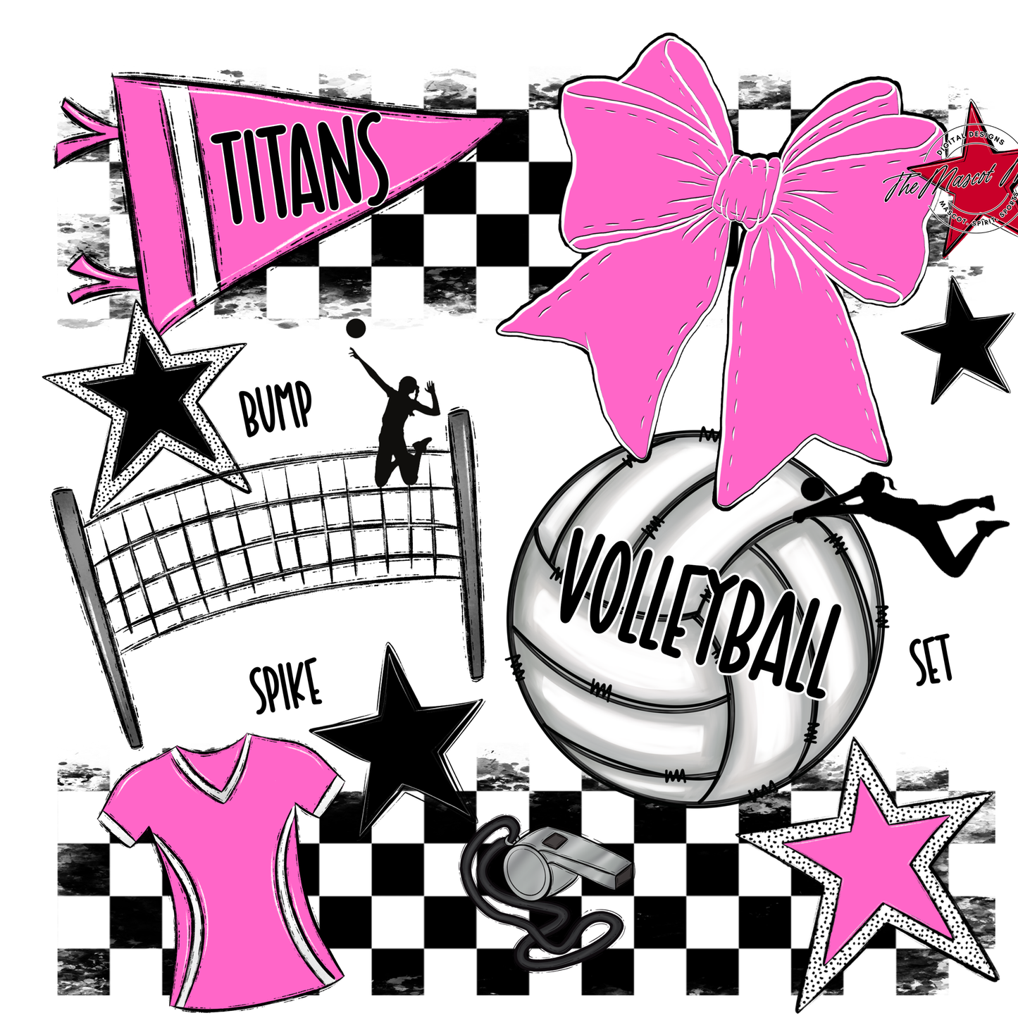 Titans Checkers Volleyball Spirit Design-Baby Pink