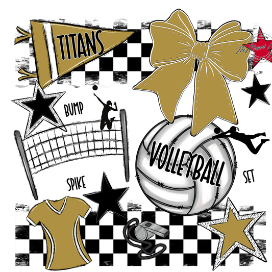 Titans Checkers Volleyball Spirit Design-Gold