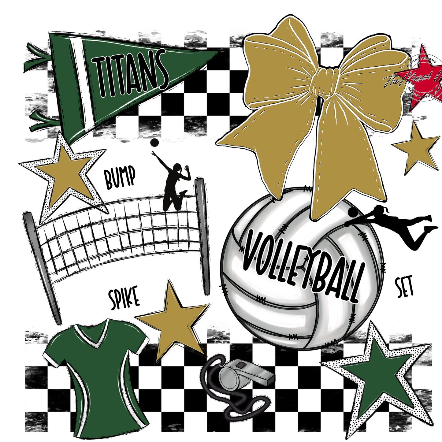 Titans Checkers Volleyball Spirit Design-Green-Gold