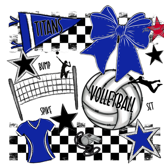Titans Checkers Volleyball Spirit Design-Royal Blue