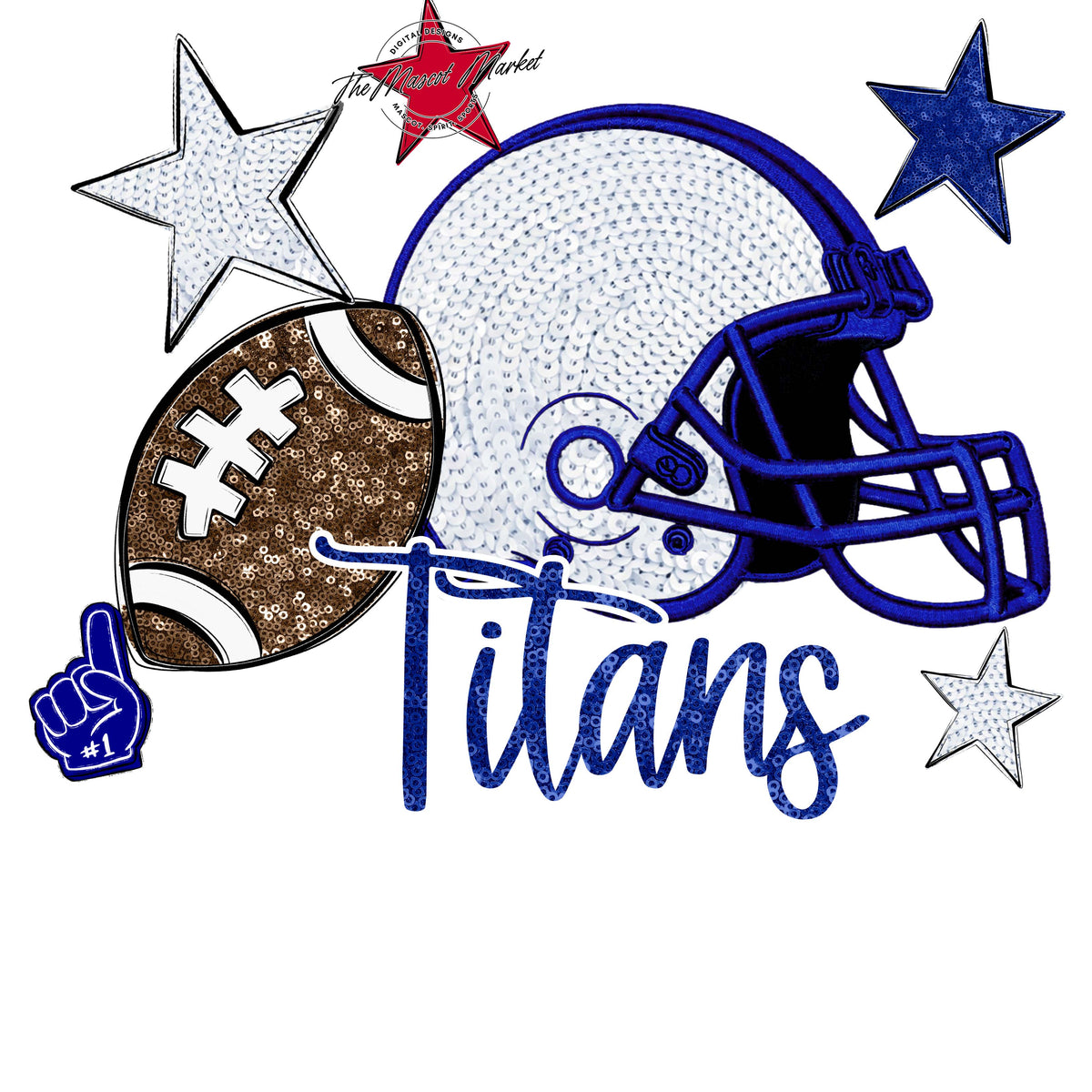 Titans Football Embroidered Sequins Design-Blue