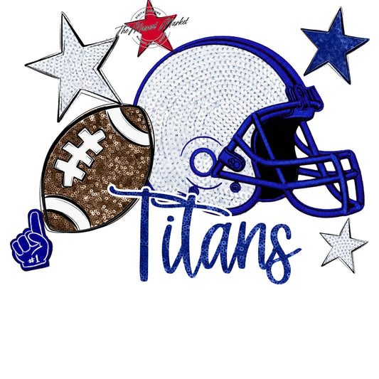 Titans Football Embroidered Sequins Design-Blue