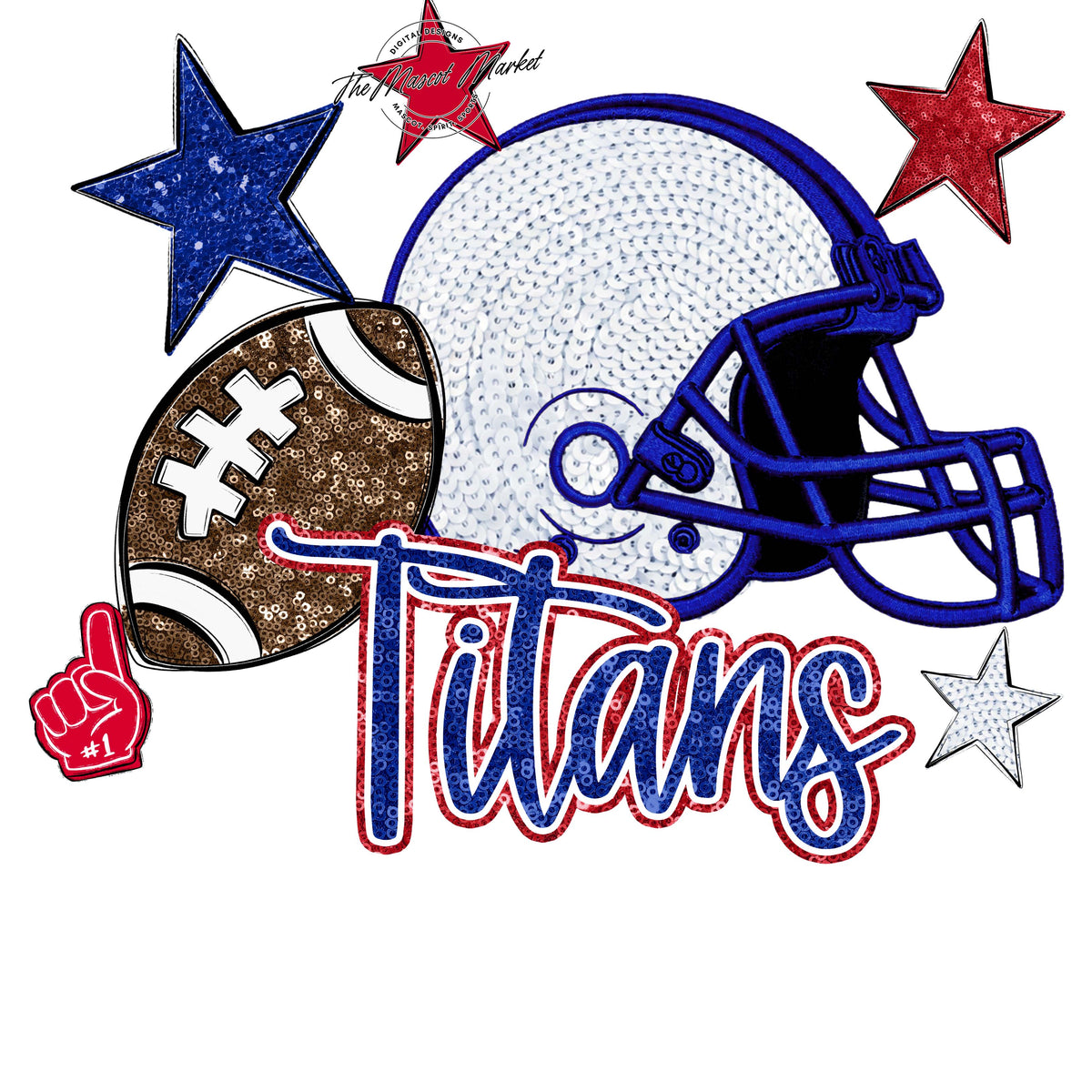 Titans Football Embroidered Sequins Design-Blue & Red