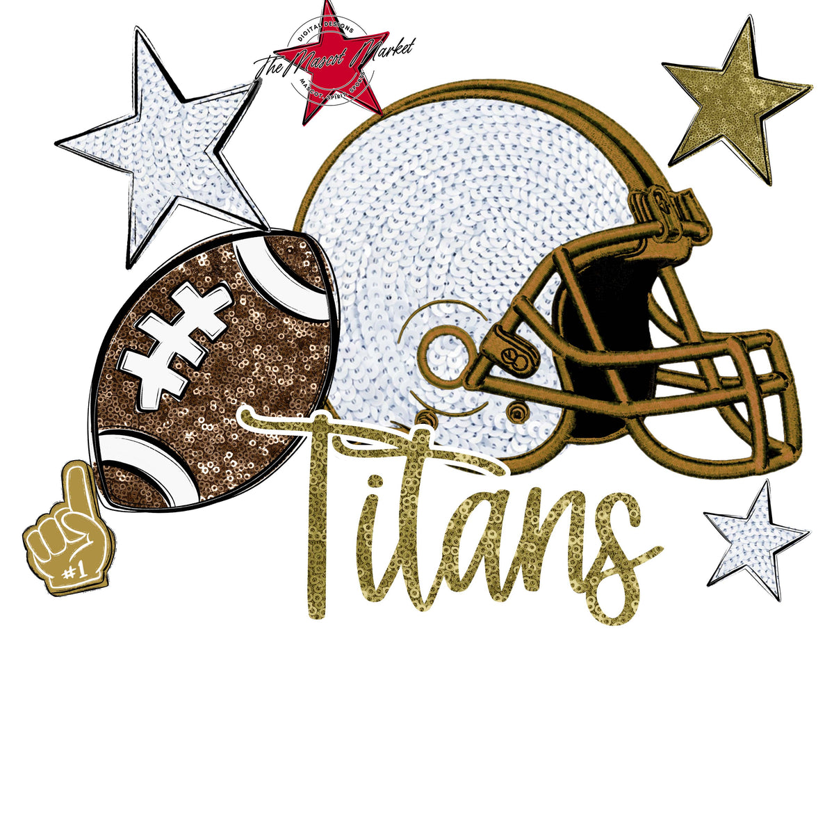 Titans Football Embroidered Sequins Design-Gold