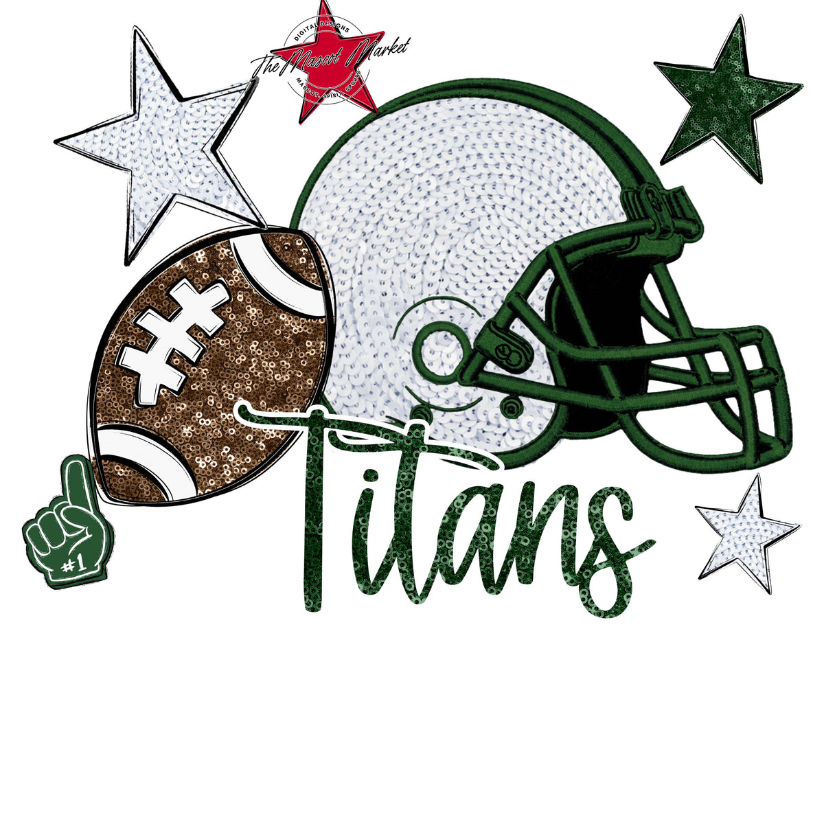 Titans Football Embroidered Sequins Design-Green