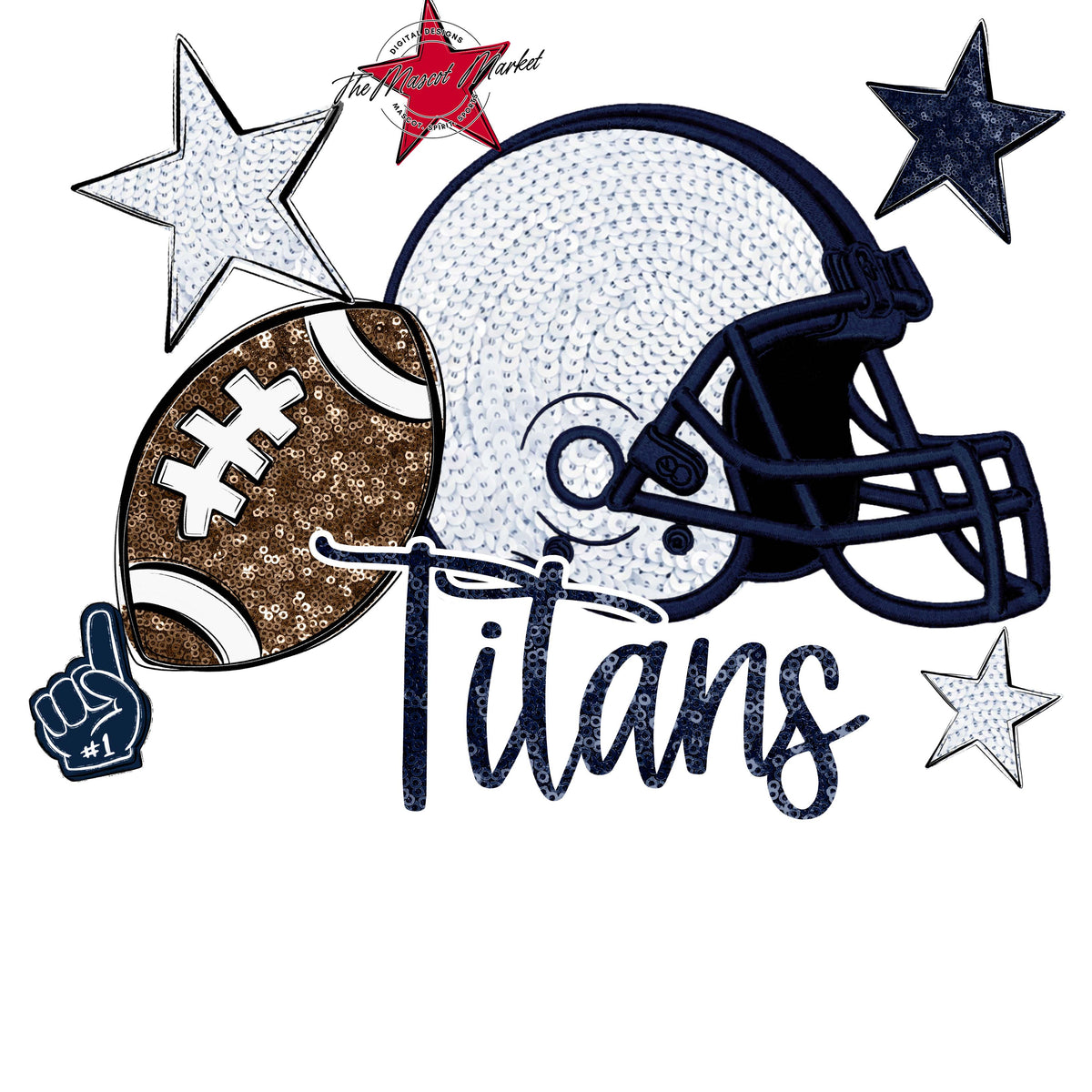 Titans Football Embroidered Sequins Design-Navy