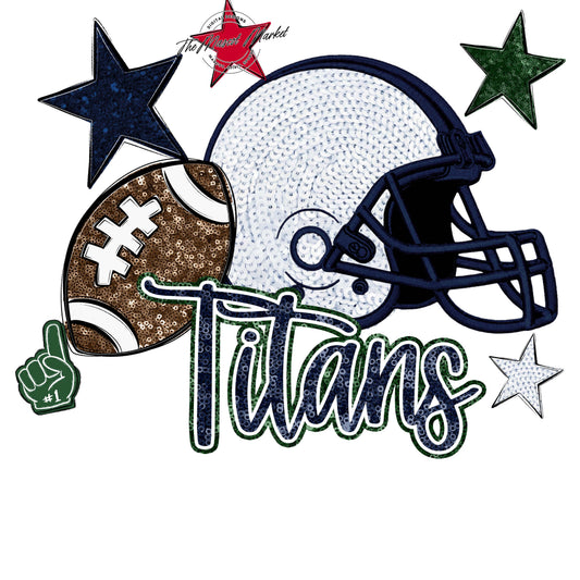 Titans Football Embroidered Sequins Design-Navy & Green