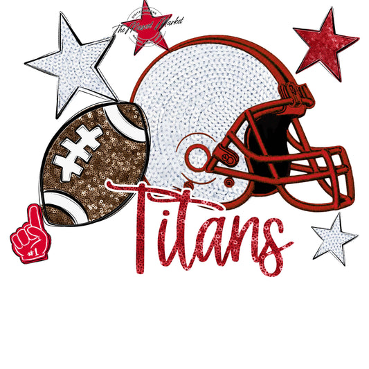 Titans Football Embroidered Sequins Design-Red