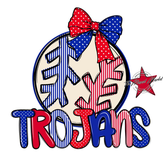 Trojans Baseball-Softball Spirit Design-Royal Blue & Red
