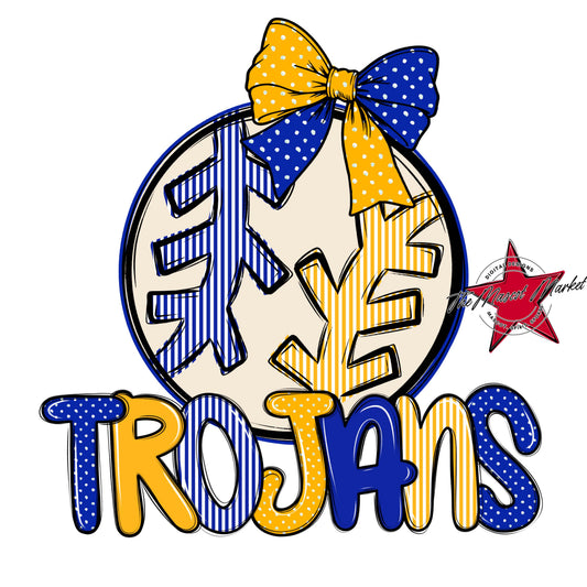 Trojans Baseball-Softball Spirit Design-Royal Blue & Yellow