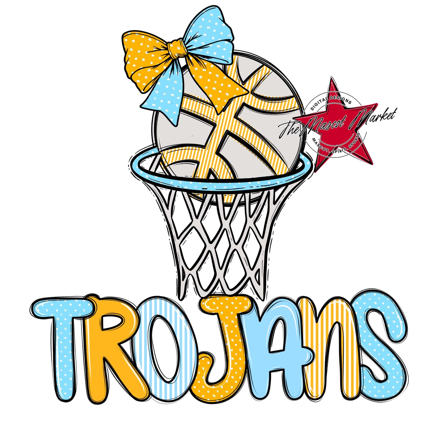 Trojans Basketball Spirit Design-Columbia Blue & Yellow