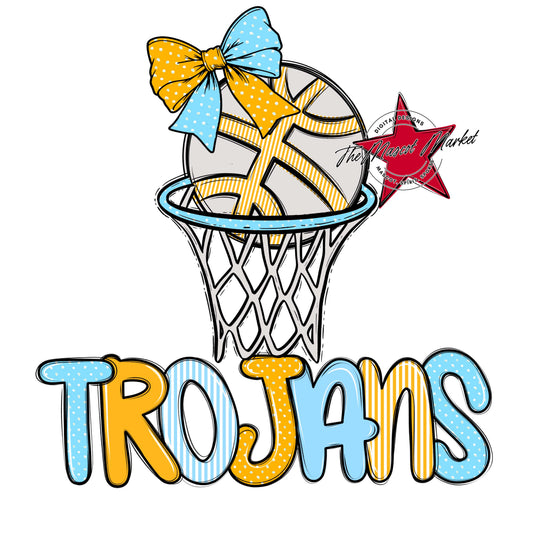 Trojans Basketball Spirit Design-Columbia Blue & Yellow